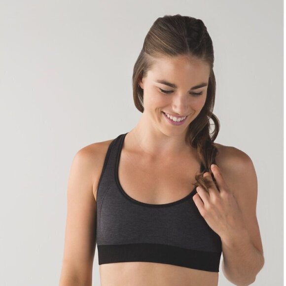 Lululemon Ebb & Flow Racerback Bra Reversible Heathered Black - Picture 3 of 5